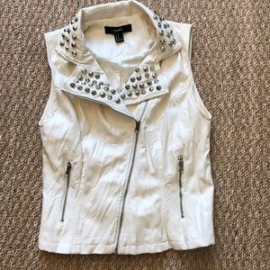 White studded moto vest faux leather